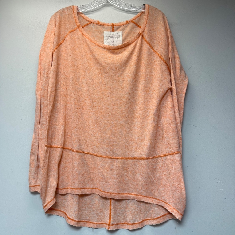 We The Free Top Women Medium Orange Excellent Linen Blend Boho High Low 12978